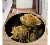 JEDTAKCT 3D Metal Rose Round Area Rugs 100 Cm, Soft Circle Rug Low Pile Washable Round Carpet, Luxury Butterfly Rug Non Slip Gold Circle Carpets For Bedroom Girls Room Playroom