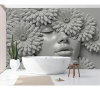 JEDTAKCT 3D Panoramic Custom 3D Daisy Lady Relief Wallpaper Murals, Simple and Elegant Non-Woven Wall Murals, Grey Modern Living Room Kitchen Dining Room Bedroom Wallpaper 250X175Cm (W X H)