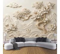 JEDTAKCT 3D Panoramic Custom 3D Plant Wave Relief Wallpaper Murals, Eastern Landscape Non-Woven Wall Murals, Beige Brown Modern Living Room Kitchen Dining Room Bedroom Wallpaper 300X210Cm (W X H)