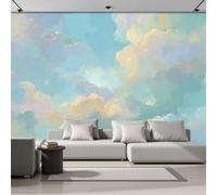 JEDTAKCT 3D Panoramic Custom Dreamy Cloud Sky Wallpaper Murals, Gradient Oil Painting Landscape Non-Woven Wall Murals, Blue Modern Living Room Kitchen Dining Room Bedroom Wallpaper 250X175Cm (W X H)