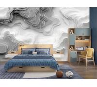 JEDTAKCT 3D Panoramic Custom Modern Geometric Marble Wallpaper Murals, Simple Line Relief Non-Woven Wall Murals, Gray White Modern Living Room Kitchen Dining Room Bedroom Wallpaper 250X175Cm (W X H)