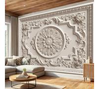 JEDTAKCT 3D Panoramic Custom Nordic Style Mandala Relief Wallpaper Murals, Elegant Border Non-Woven Wall Murals, Cream Modern Living Room Kitchen Dining Room Bedroom Wallpaper 350X256Cm (W X H)