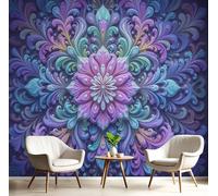 JEDTAKCT 3D Psychedelic Mandala Photo Wallpaper Hippie Aesthetics Wall Mural Silk Wall Decor Violet Art Poster Picture Design Mural Wallpaper for Living Room Bedroom Dorm Décor 300X210Cm