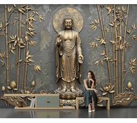 JEDTAKCT 3D Retro Bamboo Forest Sculpture 3D Wallpaper, Bronze Eastern Zen Landscape Wall Mural for Living Room Bedroom Lounge, Modern Photo Silk Wallpaper Mural Decorative Wall Art 250X175Cm