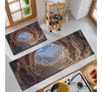 JEDTAKCT 3D Rock Cave Kitchen Rug Sets 2 Piece, Retro Architecture Non Slip Washable Kitchen Mats Set, Brown Floor Mat, Runner Carpets For Hallway Laundry Entryway, 43X75Cm+43X150Cm