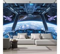 JEDTAKCT 3D Spaceship Landscape Non-Woven Wallpaper - Blue Science Fiction Universe Wall Mural for Bedroom, Living Room Background Decoration, 3D Photo Wall Paper Poster Picture 450X315Cm (Wxh)