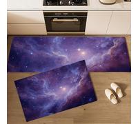 JEDTAKCT 3D Starry Sky And Nebulae Kitchen Rugs Set Of 2 Non Slip Kitchen Mats For Floor Washable Comfort Standing Mats For Office Home, Deep Purple Mysterious Universe Hallway Decor, 20"X30"+20"X59"