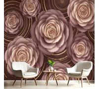 JEDTAKCT 3D Vintage Rose Relief Wallpaper, Luxurious Vortex Mural Wallpaper for Living Room, Retro Bedroom Wall Paper, Not Self Adhesive Golden Brown 3D Large Wall Mural Home Decor Poster, 250X175Cm