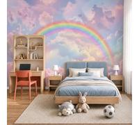 JEDTAKCT 3D Wall Mural Romantic Cloud Sky 450X315Cm Photo Wallpaper, Pink Dreamy Rainbow Landscape Non-Woven Mural Wallpaper for Living Room Bedroom Kids Room Tv Sofa Background Wall Decor