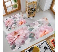 JEDTAKCT 3D Watercolor Peony Kitchen Carpet Runners Blush Powder Non Slip Washable Kitchen Rug Set Absorbent Fantasy Flowers Low Pile Floor Mat For Bedroom Entrance Laundry Room, 44X75Cm+44X120Cm