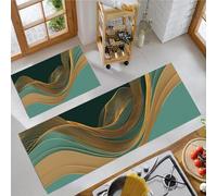 JEDTAKCT 3D Wave Mountains Kitchen Mats Non Slip Washable Kitchen Rug Sets 2 Piece Turquoise Metallic Stripes Carpet Runners Floor Mat For Hallway Laundry Room 40X60Cm+40X120Cm