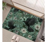 JEDTAKCT 40X60Cm Washable Small Entryway Area Rugs, Front Door Mat Daisy Vine Indoor Machine Mats, Vintage Crow Non Slip Low Pile Mat For Bedroom Nursery Kids Room Entry Emerald Green