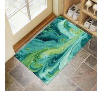 JEDTAKCT 80X120Cm Washable Small Entryway Area Rugs, Front Door Mat Marble Swirl Indoor Machine Mats, Abstract Watercolor Non Slip Low Pile Mat For Bedroom Nursery Kids Room Entry Turquoise