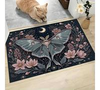 JEDTAKCT 80X120Cmdoor Mat Small Moon Moth Flower Rugs Washable Rug Foldable Fantasy Creatures Print Short Pile Thin Rugs Non Slip Carpet For Living Room Entryway Bathroom Bedroom, Powder Green,