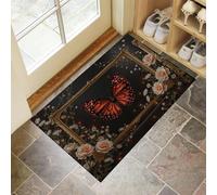 JEDTAKCT 90X150Cmdoor Mat Small Floral Frame Rugs Washable Rug Foldable Fantasy Butterfly Print Short Pile Thin Rugs Non Slip Carpet For Living Room Entryway Bathroom Bedroom, Dark Orange,