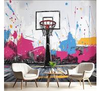 JEDTAKCT Abstract Basketball Hoop Mural Street Style Graffiti Photo Wallpaper Dark Purple Wallpaper Art Poster Picture Design Kids Wall Paper for Bedroom Living Room Wall Mural Poster Decor 250X175Cm
