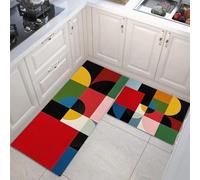 JEDTAKCT Abstract Geometric Kitchen Rug Set 2 Piece Non Slip Anti Fatigue Black And Red Kitchen Mat, Simple Medieval Washable Mats And Rugs For Hallway Runner Set Dining Room Entryway Home