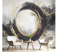 JEDTAKCT Abstract Geometry Gold Leaf Ink Painting Circles 3D Mural Wallpaper for Living Room, Bedroom, Black White Decor Wall Paper, Art Photo Mural Dining Room, Hallway, Lounge, 350X256Cm
