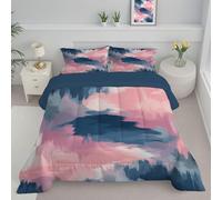JEDTAKCT Abstract Graffiti Double Coverless Duvet - Modern Oil Painting Coverless Quilt Comforter With Matching Pillowcase Reversible Design - Machine Washable - Blue And Pink - 200X200Cm