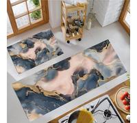 JEDTAKCT Abstract Marble Kitchen Carpet Runners Navy Blue Non Slip Washable Kitchen Rug Set Absorbent Gold Foil Swirl Low Pile Floor Mat For Bedroom Entrance Laundry Room, 50X80Cm+50X150Cm