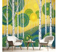 JEDTAKCT Abstract Polka Dot Birch Tree Background Wall Mural - 350X256Cm Pop Art Plants Photo Wallpaper for Boys' Bedroom, Living Room, Playroom, Teen Room, Yellow 3D Photo Mural Wall Art