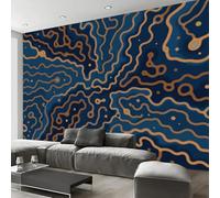 JEDTAKCT Abstract Polka Dot Stripes 3D Photo Wallpaper Mural Navy Blue Modern Geometric Art Print Murals, Indoor Photo Wall Painting for Living Room Tv Backdrop Kids Room Decor 450X315Cm (W X H)