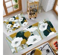 JEDTAKCT Abstract Poppy Carpet Runners For Kitchen Non-Slip Elegant Plants Kitchen Rug Runner Washable Short Pile Floor Mat For Entryway Bedroom Laundry Room, Mint Green, 50X80Cm+50X150Cm