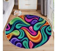 JEDTAKCT Abstract Swirl Round Area Rugs 100 Cm, Soft Circle Rug Low Pile Washable Round Carpet, Retro Wave Rug Non Slip Turquoise Circle Carpets For Bedroom Girls Room Playroom