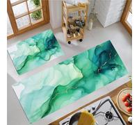 JEDTAKCT Abstract Water Ripples Kitchen Rugs Sets Of 2 Non Slip Washable Watercolor Marble Kitchen Rugs And Mats For Floor Teal Absorbent Runner Rug Floor Carpet For Laundry Hallways Office