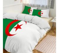 JEDTAKCT Algerian Flag Printed Double Duvet Cover 200X200Cm, Contrasting Star And Crescent Double Bedding Set 3 Piece Emerald Green Microfiber Bedding With 2 Pillowcases 50X75Cm, Zipper Closure
