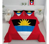 JEDTAKCT Antigua And Barbuda Flag Coverless Duvet Double 4.5 Tog Spring Summer, Red And Blue, Patriotic Trend Soft Cosy Lightweight Quilt, Machine Washable, All In One Reversible Comforter Set