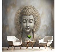 JEDTAKCT Antique Zen-Inspired Relief 3D Wallpaper, Gray Brown Oriental Aesthetics Wall Mural for Living Room Bedroom Lounge, Modern Photo Silk Wallpaper Mural Decorative Wall Art 450X315Cm
