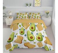 JEDTAKCT Avocado Toast Coverless Duvet Single 4.5 Tog, Fun Poster Reversible Comforter With Pillowcases, 140X200Cm Quilt Lightweight Warm All Season 200Gsm Filling, Sage Green