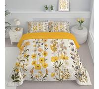 JEDTAKCT Beige King Duvet, Quilt 4.5 Tog For Summer Autumn, Reversible Coverless Duvet With Countryside Wildflowers Simple Plants, Lightweight Soft Comforter, 240X220Cm, Washable