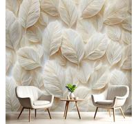 JEDTAKCT Beige Photo Wallpaper 3D Leaf Texture Relief 138"X101" 350X256Cm (W X H), Elegant Plants Wall Art Wallpaper Mural Modern Design Living Room Bedroom Hallway Murals Wall Decoration