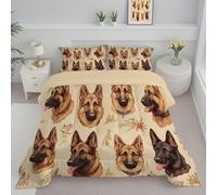 JEDTAKCT Beige Super King Duvet, Vintage German Shepherd Quilt Ideal For Summer Autumn, Reversible Coverless Duvet With Animal Illustration, Lightweight Soft Comforter, 260X230Cm, Machine Washable