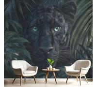 JEDTAKCT Black and Green Photo Wallpaper Jungle Cheetah 79"X55" 200X140Cm (W X H), Wildlife Wall Art Wallpaper Mural Modern Design Living Room Bedroom Hallway Murals Wall Decoration