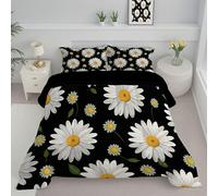 JEDTAKCT Black And White Double Duvet, Cute Daisy Quilt Ideal For Summer Autumn, Reversible Coverless Duvet With Retro Plants, Lightweight Soft Comforter, 200X200Cm, Machine Washable