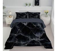 JEDTAKCT Black And White Single Duvet, Abstract Marble Quilt Ideal For Summer Autumn, Reversible Coverless Duvet With Night Sky Landscape, Lightweight Soft Comforter, 140X200Cm, Machine Washable