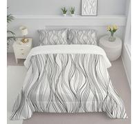 JEDTAKCT Black And White Super King Duvet Abstract Waves Reversible Coverless Duvet All Seasons Quilt With Simple Stripes Printed, Lightweight Soft Comforter Set With Pillowcase, Washable