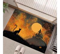 JEDTAKCT Black Cat Starry Sky Doormat 40X60Cm Machine Washable Non-Slip Low Pile Indoor/Outdoor Rug - Gothic Castle Waterproof Entrance Mat For Hallway, Kitchen, Front Door Mustard Yellow