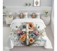 JEDTAKCT Blue Purple King Duvet, Quilt 4.5 Tog For Summer Autumn, Reversible Coverless Duvet With Simple Cross Watercolor Floral, Lightweight Soft Comforter, 240X220Cm, Washable