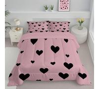 JEDTAKCT Blush Pink King Duvet Simple Heart Reversible Coverless Duvet All Seasons Quilt With Cute Geometry Printed, Lightweight Soft Comforter Set With Pillowcase, Washable