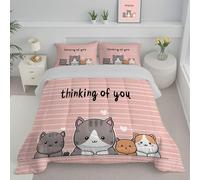 JEDTAKCT Blush Powder Super King Duvet, Cute Cat Quilt Ideal For Summer Autumn, Reversible Coverless Duvet With Cartoon Animals, Lightweight Soft Comforter, 260X230Cm, Machine Washable