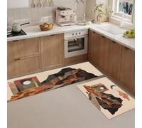 JEDTAKCT Bohemian Collage Mountains Rugs Sets Of 2, Non Slip Kitchen Mat Set | Simple Geometry The Moon Washable Kitchen Rug Mats, Brown Runner Rug Floor Carpet For Laundry, Hallway, 43X75+43X150