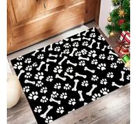 JEDTAKCT Bones Dog Paw Prints Doormat 60X90Cm Machine Washable Non-Slip Low Pile Indoor/Outdoor Rug - Cute Animals Waterproof Entrance Mat For Hallway, Kitchen, Front Door Black And White