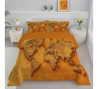 JEDTAKCT Bronze Super King Duvet 3D World Map Relief Reversible Coverless Duvet All Seasons Quilt With Map Texture Printed, Lightweight Soft Comforter Set With Pillowcase, Washable