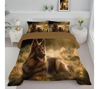 JEDTAKCT Brown Sunny German Shepherd King Duvet, Reversible Coverless Country Animal Duvet, Anti Allergy Bed Quilt For All Seasons - Soft Washable Comforter Bedding With Pillowcases