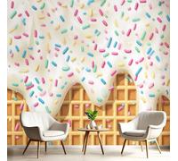 JEDTAKCT Brown Wall Mural Photo Wallpaper, Frosted Waffles Decoration for Living Room Bedroom 400X280Cm (W X H), Cute Illustration Print Wall Mural Modern Design Poster Picture Design