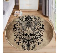 JEDTAKCT Butterfly Skull Rugs, Gothic Aesthetics Round Large Area Rug, Non-Slip Circle Carpet For Bedroom Kitchen, Washable Non Shedding Rug For Living Rooms Corridors, 120 Cm, Rust Brown